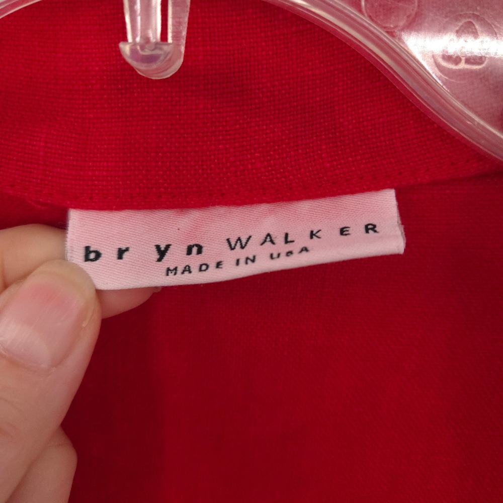 Bryn Walker Linen Blazer Women L Red Open Front Lightweight Made in USA - Picture 4 of 8